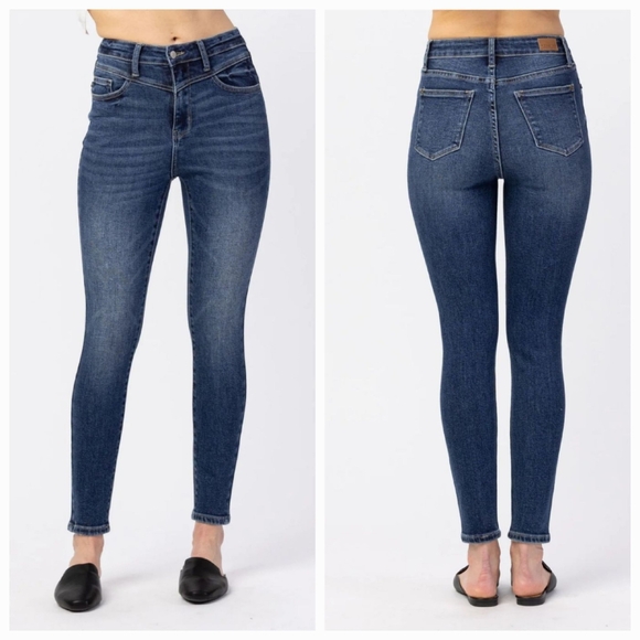 Judy Blue JB88364 High Rise Dark Wash Western Yoke Skinny Jeans size 30 - Picture 1 of 14